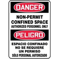 Accuform SBMCSP142XL 20"" x 14"" Bilingual OSHA Danger Safety Sign: Non-Permit Confined Space - Authorized Personnel Only, Aluma-Lite