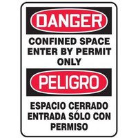 Accuform SBMCSP143VA 20"" x 14"" Spanish Bilingual OSHA Danger Safety Sign: Confined Space - Enter By Permit Only, Aluminum