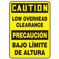 Accuform SBMECR606XL 14"" x 10"" Bilingual OSHA Caution Safety Sign: Low Overhead Clearance (English, Espanol), Aluma-Lite