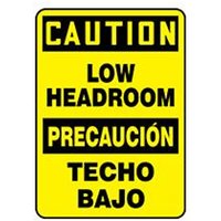 Accuform SBMECR621VS 20"" x 14"" Bilingual OSHA Caution Safety Sign: Low Headroom Adhesive Vinyl