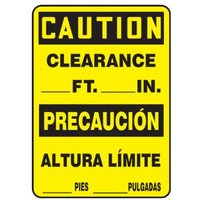 Accuform SBMECR633XV 14"" x 10"" Bilingual OSHA Caution Safety Sign: Clearance Ft. In., Adhesive Dura-Vinyl