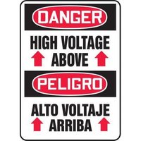 Accuform SBMELC011XL 14"" x 10"" Bilingual OSHA Danger Safety Sign: High Voltage Above, Aluma-Lite