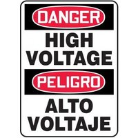 Accuform SBMELC114VP 14"" x 10"" OSHA Danger Bilingual Safety Signs: High Voltage, Plastic