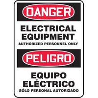 Accuform SBMELC126VA 14"" x 10"" Bilingual OSHA Danger Safety Sign: Electrical Equipment Authorized Personnel Only, Aluminum