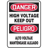 Accuform SBMELC128XP 14"" x 10"" Bilingual OSHA Danger Safety Sign: High Voltage - Keep Out, Accu-Shield