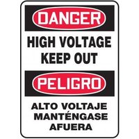 Accuform SBMELC129JXP 20"" x 14"" Bilingual OSHA Danger Safety Sign: High Voltage Keep Out, Accu-Shield