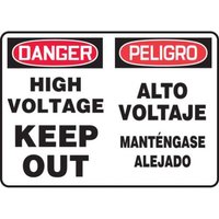 Accuform SBMELC129MXT 14"" x 20"" Bilingual OSHA Danger Safety Sign: High Voltage - Keep Out, Dura-Plastic