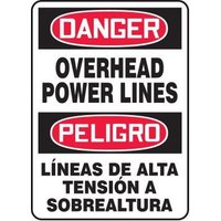 Accuform SBMELC147XP 20"" x 14"" Bilingual OSHA Danger Safety Sign: Overhead Power Lines, Accu-Shield