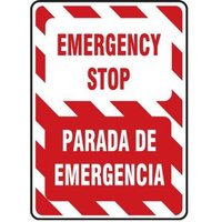 Accuform SBMELC519XV 14"" x 10"" Bilingual Safety Sign: Emergency Stop- Parada De Emergencia, Adhesive Dura-Vinyl