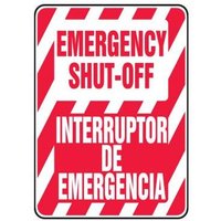 Accuform SBMELC538XL 20"" x 14"" Bilingual Safety Sign: Emergency Shut Off, Aluma-Lite