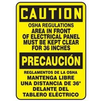 Accuform SBMELC648XT 14"" x 10"" Bilingual OSHA Caution Sign: OSHA Regulations - Area In Front Of Electrical Panel Must Be Kept Clear For 36 Inches, Dura-Plastic