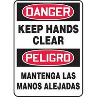 Accuform SBMEQM050XV 14"" x 10"" Bilingual OSHA Danger Safety Sign - Keep Hands Clear, Adhesive Dura-Vinyl