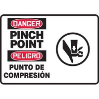 Accuform SBMEQT103XP 10"" x 14"" Bilingual OSHA Danger Safety Sign: Pinch Point, Accu-Shield