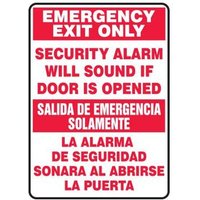 Accuform SBMEXT566VA 14"" x 10"" Bilingual Safety Sign: Emergency Exit Only - Security Alarm Will Sound If Door Is Opened, Aluminum