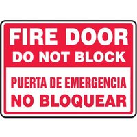 Accuform SBMEXT908MVA 10"" x 14"" Bilingual Safety Sign: Fire Door - Do Not Block, Aluminum