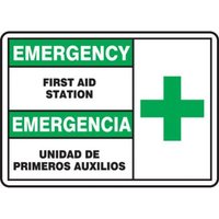 Accuform SBMFSD924VA 10"" x 14"" Bilingual Emergency Safety Sign: First Aid Station, Aluminum