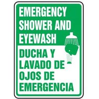 Accuform SBMFSR500VP 14"" x 10"" Bilingual Safety Sign: Emergency Shower And Eyewash, Plastic