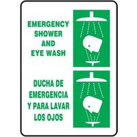 Accuform SBMFSR502XL 14"" x 10"" Bilingual Safety Sign: Emergency Shower And Eye Wash, Aluma-Lite