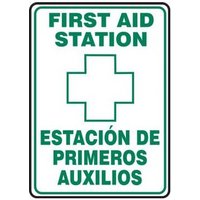 Accuform SBMFSR504XP 14"" x 10"" Bilingual Safety Sign: First Aid Station, Accu-Shield