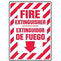 Accuform SBMFXG931VA 10"" x 7"" Bilingual Fire Safety Sign: Fire Extinguisher (Arrow), Aluminum