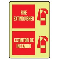 Accuform SBMFXG935GP 14"" x 10"" Bilingual Glow-In-The-Dark Safety Sign: Fire Extinguisher, Lumi-Glow Plastic