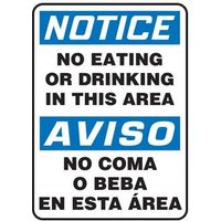 Accuform SBMGNF803XV 14"" x 10"" Bilingual OSHA Notice Safety Sign: No Eating Or Drinking In This Area, Adhesive Dura-Vinyl