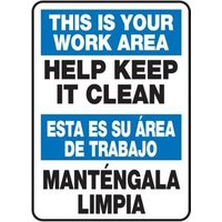 Accuform SBMHSK945VP 14"" x 10"" Bilingual Safety Sign: This Is Your Work Area - Help Keep It Clean, Plastic