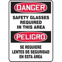 Accuform SBMPPA002XV 14"" x 10"" Bilingual OSHA Danger Safety Sign: Safety Glasses Required In This Area, Adhesive Dura-Vinyl
