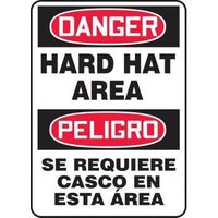 Accuform SBMPPA005XV 14"" x 10"" Bilingual OSHA Danger Safety Sign: Hard Hat Area, Adhesive Dura-Vinyl
