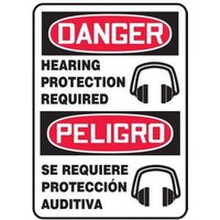 Accuform SBMPPA023XT 14"" x 10"" Bilingual OSHA Danger Safety Sign: Hearing Protection Required, Dura-Plastic