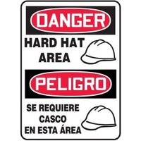 Accuform SBMPPA106XT 20"" x 14"" Bilingual OSHA Danger Safety Sign: Hard Hat Area (Graphic), Dura-Plastic