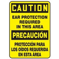 Accuform SBMPPA661XL 20"" x 14"" Bilingual OSHA Caution Safety Sign: Ear Protection Required In This Area, Aluma-Lite