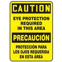 Accuform SBMPPA663VA 20"" x 14"" Bilingual OSHA Caution Safety Sign: Eye Protection Required In This Area, Aluminum