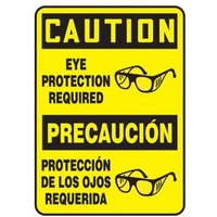 Accuform SBMPPA664VS 20"" x 14"" Bilingual Spanish OSHA Caution Safety Sign: Eye Protection Required, Adhesive Vinyl