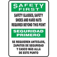 Spanish-Bilingual Safety First Sign, 14 in Height, 10 in Width, Plastic, Rectangle