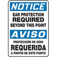 Accuform SBMPPE889XL 14"" x 10"" Bilingual OSHA Notice Safety Sign: Ear Protection Required Beyond This Point, Aluma-Lite