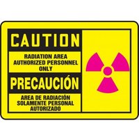 Accuform SBMRAD631MVS 10"" x 14"" Bilingual OSHA Caution safety Sign: Radiation Area - Authorized Personnel Only, Adhesive Vinyl