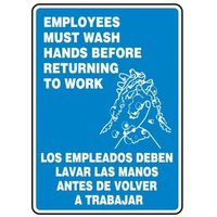 Accuform SBMRST540XT 14"" x 10"" Bilingual Safety Sign: Employees Must Wash Hands Before Returning To Work, Dura-Plastic