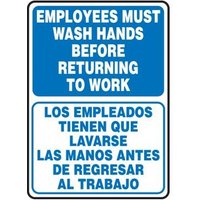 Accuform SBMRST579XV 14"" x 10"" Bilingual Safety Sign: Employees Must Wash Hands Before Returning To Work, Adhesive Dura-Vinyl