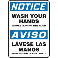 Accuform SBMRST803XT 14"" x 10"" Bilingual OSHA Notice Safety Sign: Wash Your Hands Before Leaving This Room, Dura-Plastic