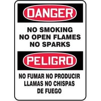 Accuform SBMSMK012XL 14"" x 10"" Spanish Bilingual OSHA Danger Smoking Control Sign: No Smoking - No Open Flames - No Sparks, Aluma-Lite