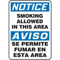 Accuform SBMSMK806XT 14"" x 10"" Bilingual OSHA Notice Safety Sign: Smoking Allowed In This Area, Dura-Plastic