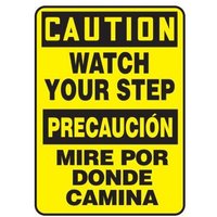 Accuform SBMSTF632XP 20"" x 14"" Bilingual OSHA Caution Safety Sign: Watch Your Step, Accu-Shield