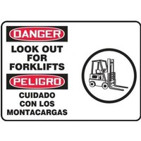 Accuform SBMVHR127MVP 14"" x 20"" Bilingual OSHA Danger Sign: Look Out For Forklifts, Plastic