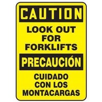Accuform SBMVHR661XV 14"" x 10"" Bilingual OSHA Caution Safety Sign: Look Out For Forklifts, Adhesive Dura-Vinyl