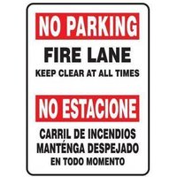 Accuform SBMVHR922VA 20"" x 14"" Bilingual Safety Sign: No Parking - Fire Lane - Keep Clear At All Times, Aluminum