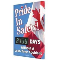 Accuform SCK138 28"" x 20"" Digi-Day Electronic Safety Scoreboards: Pride in Safety _Days Without A Lost Time Accident (Canadian), Aluminum Face