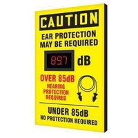 Accuform SCS603 20"" x 12"" x 1"" OSHA Caution Industrial Decibel Meter Sign: Ear Protection Required Under 85dB - No Protection Required - Over 85dB - Hearing Protection Required, Aluminum Face
