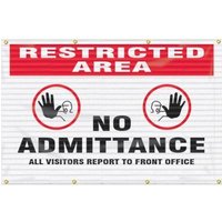 Accuform SHFBW204 4"" x 8"" Fence-Wrap Mesh Gate Screens: Restricted Area - No Admittance - All Visitors Report To The Front Office, Spanish