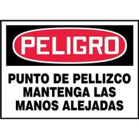 Accuform SHLEQM123VSP 3-1/2"" x 5"" OSHA Danger Safety Label: Pinch Point - Keep Hands Clear, Adhesive Vinyl - 5 pack, Spanish
